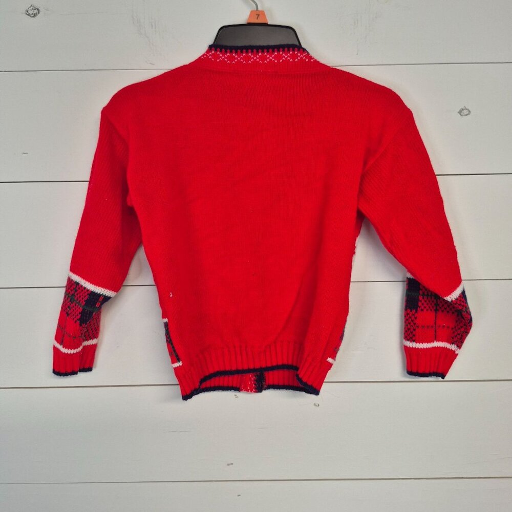 Vintage Hot Fudge Red Knit Cardigan With Plaid Scottie Dog & Bow Design Kids - Picture 7 of 7